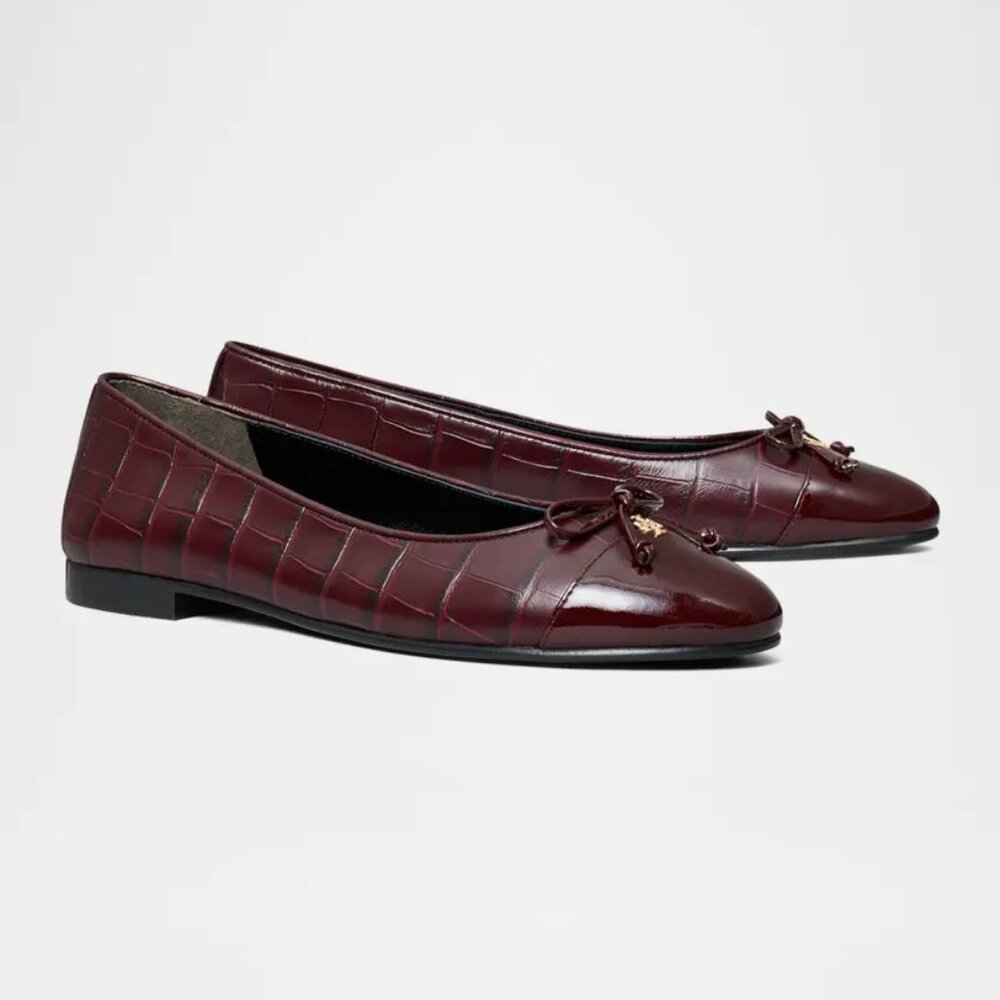 Tory Burch $278 Cap Toe Ballet Flat Deep Burgundy Sz 8 NIB!